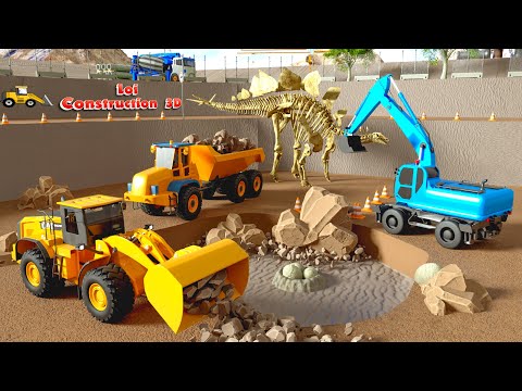 Excavating Stegosaurus Fossils with Excavators & Dump Trucks | 3D Animation