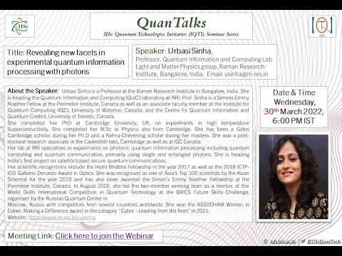 Prof  Urbasi Sinha Webinar @ IQTI on quantum information processing