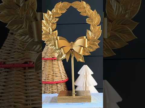 DIY GOLD WREATH tutorial 🎁 | let’s make a wreath on a stand!! #diywreath #diychristmasdecor
