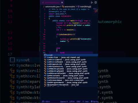 Automorphic | JAVA | Speed Code. #codingtutorials #programmer #dsa #automorphic #programming