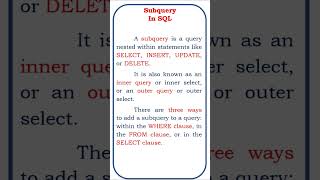 what is subquery in sql #coding #java #class #developer #rdbms #triggers #views #dbms #sqlserver
