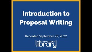 Introduction to Proposal Writing