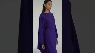 Violet esmenewyork.com #longdress #purpledress #weddingguestoutfit #eveningdress #eveningwear #gown
