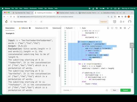 LeetCode 30. Substring with Concatenation of All Words - Explanation and Time & Space Complexity