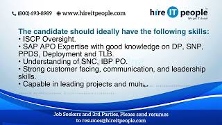 SAP Functional Jobs | SAP SCM APO Jobs | Plano, TX | 37912 |