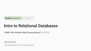 Modern Web Dev #14: Intro to Relational Databases | COMP 426 @ UNC-Chapel Hill (F'25)