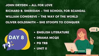 MCQS with Answer key | Day 8 | PG TRB | English literature | Drama | UNIT II