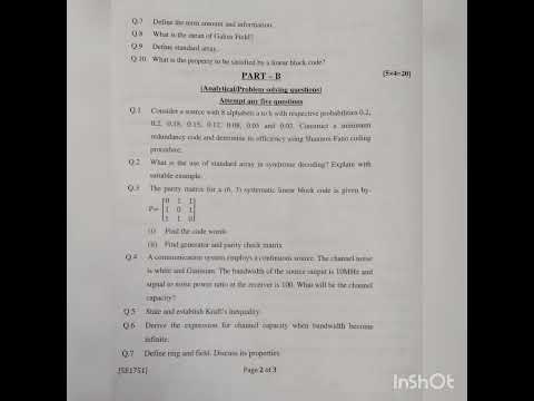 Information Theory & Coding Paper || rtu 5 Sem Paper.