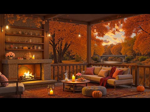 Autumn Cabin Jazz by the Lake 🍂 Cozy Fireplace Ambience & Tranquil Jazz for Work, Study & Calm