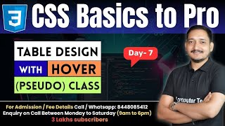 #7 Table Design with Hover (PSEUDO) Class in CSS | CSS Tutorial for Beginners |Computer Tech Academy