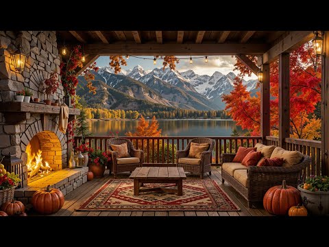 Cozy Fall Jazz at Mountain Porch | Smooth Jazz & Warm Fireplace Glow for Focus, Work & Relaxing