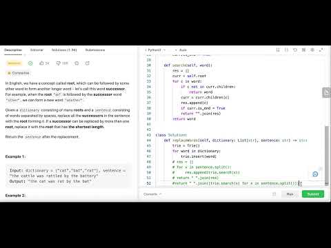 Replace Word - Leetcode 648 - Trie - Python