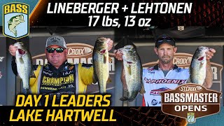 Shane Lineberger and Derek Lehtonen lead Day 1 of Bassmaster Open at Lake Hartwell (17 lbs, 13 oz)