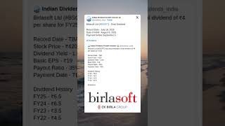 Birlasoft Ltd has fixed Record Date for Final Dividend of FY25. #BreakingNews #StockMarket #2025