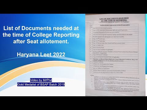 List of required documents after seat allotement || Haryana Leet 2022 || HSTES COUNSEALING 2022