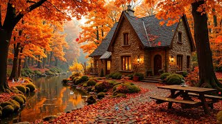 Autumn Morning Jazz 🍂 Cozy Cottage by the River | Relaxing Coffee Music for a Peaceful Day