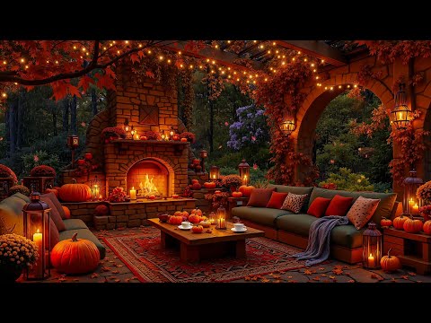 Enchanted Fall Vibes 🍁 Peaceful Porch Ambience with Candlelight, Crackling Fire & Gentle Rain