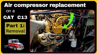 Air compressor replacement on semi truck.  Pt 1: Removal
