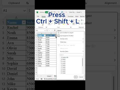 Excel Filter Shortcut Key | Filter Data #shorts #excelshortcut #exceltutorial