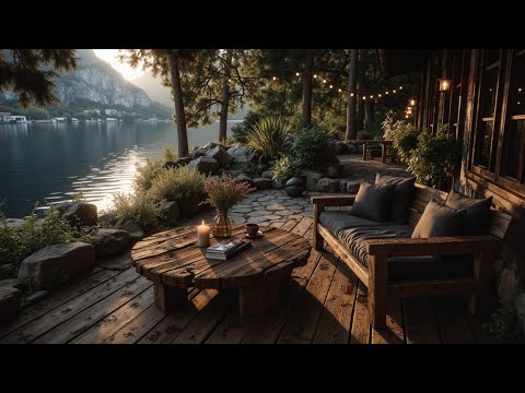 Tranquil Jazz At Lakeside | Cozy Outdoor Morning Coffee Shop Ambience For Study, Work & Relaxing