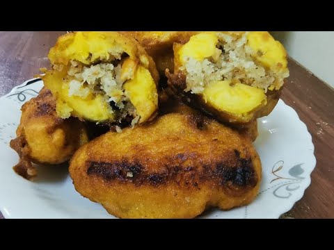 Pazham Nirachat/ Stuffed Banana Fry/A delicious Malabar snack.
