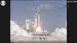Hubble Space Telescope launches April 24 1990