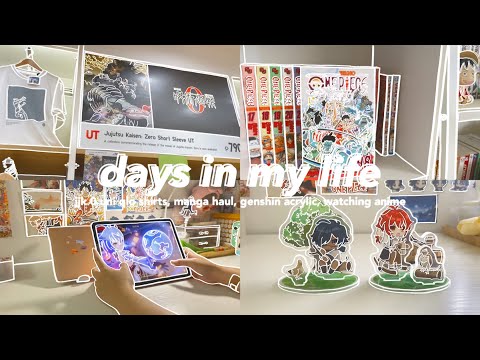 🍧 manga shopping & haul, genshin standees, jujutsu kaisen shirts, watching anime ー vlog ep. 9