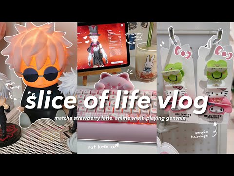 slice of life (anime) Vlog 🍓🍵 summer days, organizing manga shelf, playing genshin, matcha latte