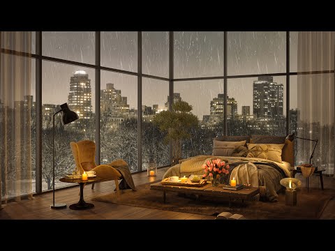 🌧️ Cozy Rainy City Bedroom 🎶 Relaxing Jazz Ambience with Rain Sounds for a Good Night’s Sleep 😴