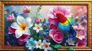 Bloom & Feather | 4K Flowers with Colorful Bird | Silent Background