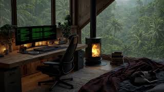 Work Vibes & Deep Concentration🔥Fireplace Ambient Study Music Mix with Tropical Rainforest Ambience