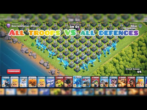 All 1000 troops VS All unlimited defences.COC private server video.Insane attacks.||COC||.#coc