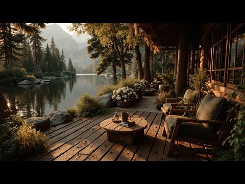 Calming Jazz By The Lake | Rustic Cabin Coffee Shop Ambience For Relaxing, Reading & Focus