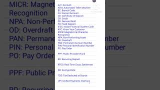 BANKING ABBREVIATION FOR BANK EXAMS | IBPS SBI PO'S EXAM