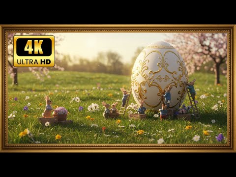 Easter Magic in 4K: Tiny Bunnies Decorate an Egg 🐰✨| Gold Frame TV ART | Screensaver for TV
