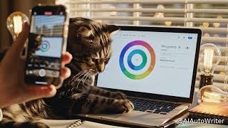 A cat's paw triggers AIAutoWriter, generating hypnotic WordPress SEO content in endless, seamless mo