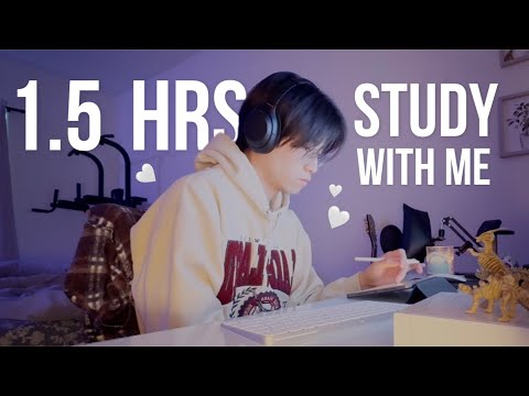 1.5 hrs study with me | med school, timer, locked in, night time studying, cozy ambience