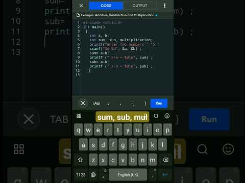 #9 sum, subtraction, multiplication program in c language#software #education #coding #job #tech