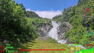 20 minute Beginner Indoor Cycling Workout Waterfall Bike Tour Alps Italy Garmin 4K Video