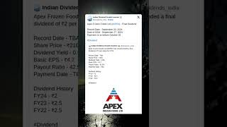 Apex Frozen Foods Ltd has fixed Record Date & Payment Date for Final Dividend for FY24. #StockMarket