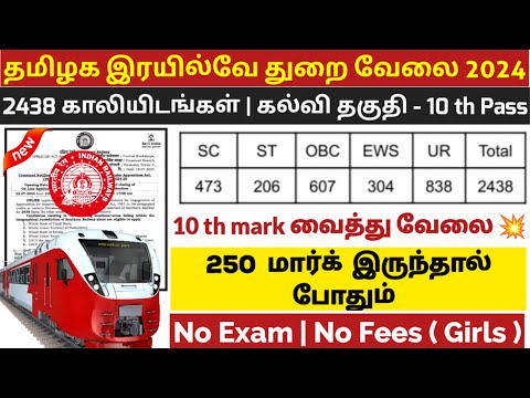 🚂தமிழக இரயில்வே வேலை💯No Exam Tamilnadu Government Jobs 2024🥳Job Vacancy 2024🚘TN Govt Jobs In Tamil