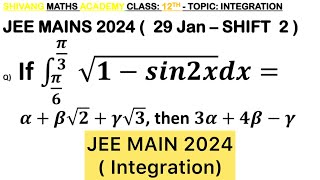 Q) If Integration ∫ (𝜋/6)^(𝜋/3)  √(1−sin2𝑥) 𝑑𝑥=𝛼+𝛽√2+𝛾√3, where 𝛼,𝛽 and 𝛾 are rational numbers,