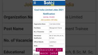 Coal India Limited Jobs Notification for 588 Management Trainee Posts - sabhijobs.com #shorts