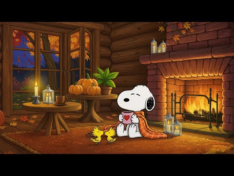 Snoopy’s Cozy Autumn Evening by the Fireplace 🔥 | Lofi Coffee Melodies for Peaceful Relaxation