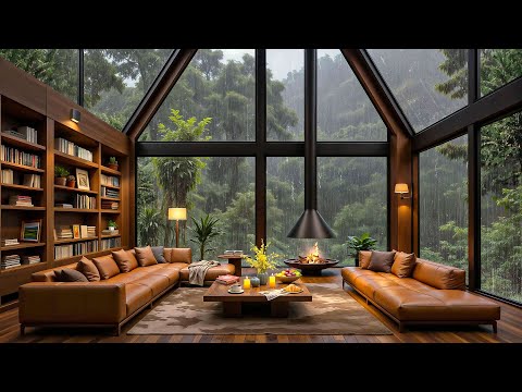 Peaceful Sleep with Smooth Jazz Instrumental & Soothing Rain Sounds in Cozy Reading Nook