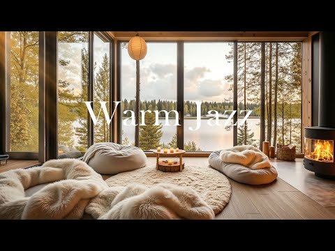 🌅 Tranquil Jazz In Lakeside Cabin | Rlaxing Jazz Piano for Calm Sunset For Relief Stress and Sleep