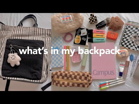 what's in my backpack 🫐🍙 | daily essentials, aesthetic stationery, beauty