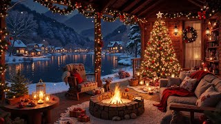 Peaceful Christmas Ambience 🎅 Cozy Winter Cabin with Christmas Jazz & Warm Fireplace Crackle Sounds