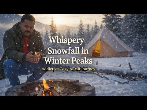 Whispery Snowfall in Winter Peaks: Solitary Tent Haven in Soft Precipitation, Addictive Cozy ASMR 