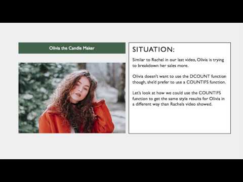 Learn to Count Conditional Data using the COUNTIFS Function with Olivia the Candle Maker